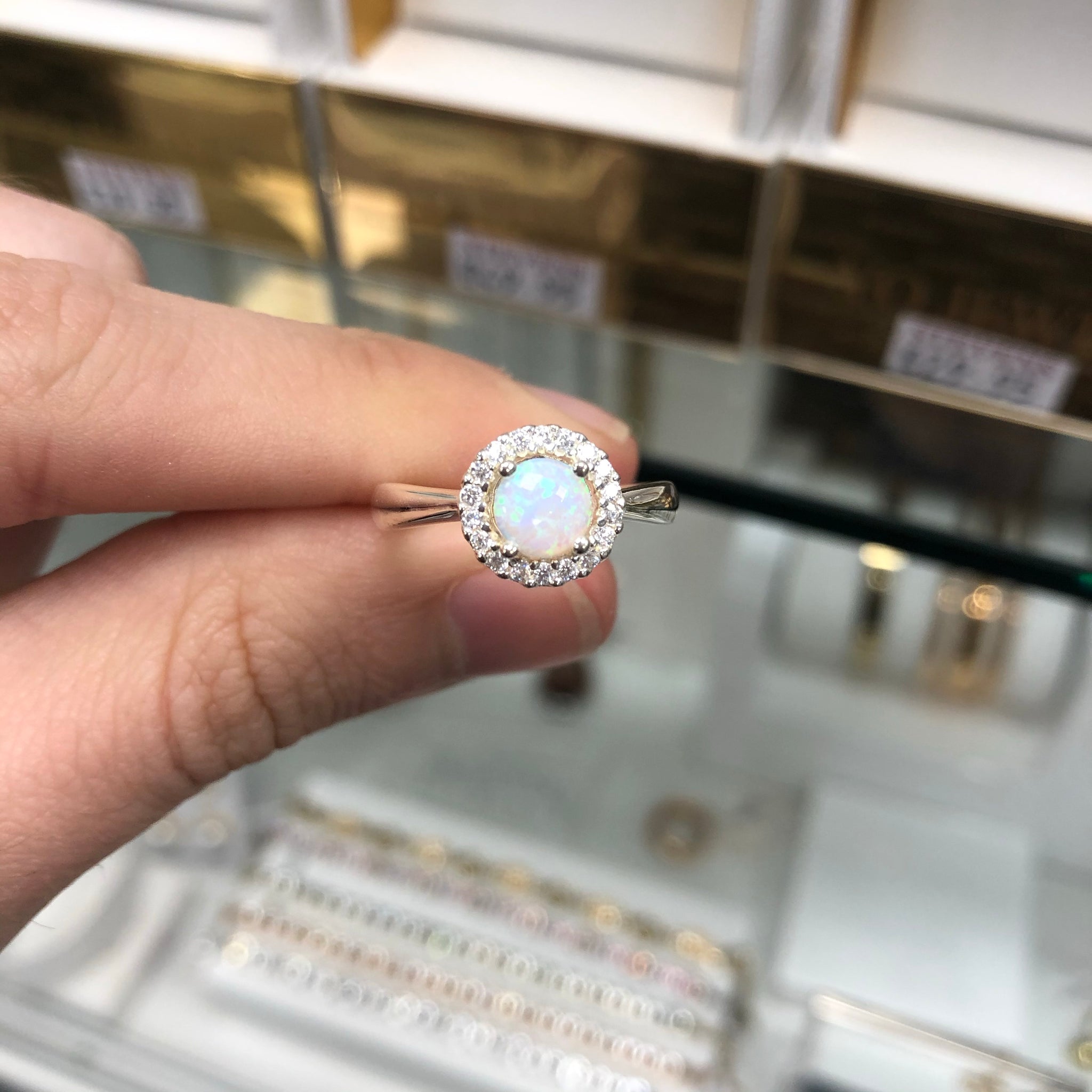Sterling Silver Round Opal Ring
