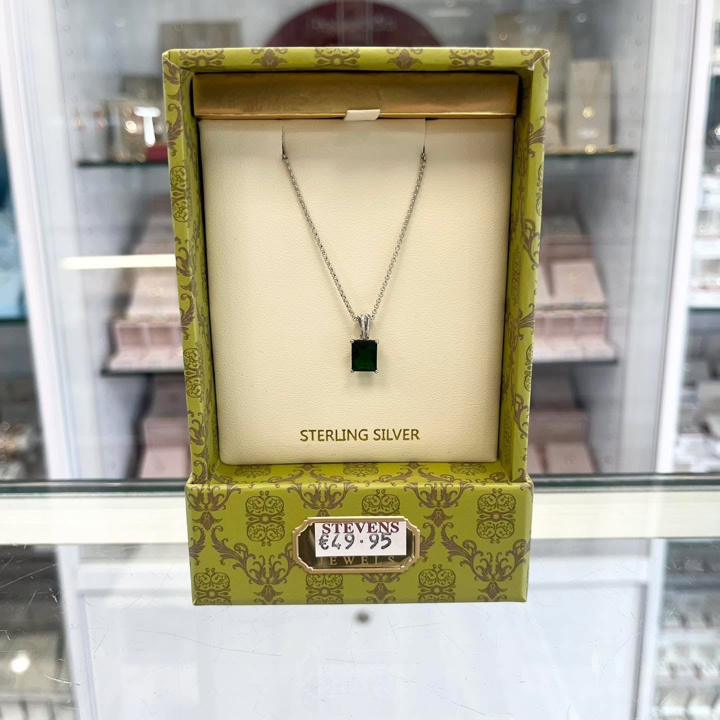 Silver & Green CZ Necklace