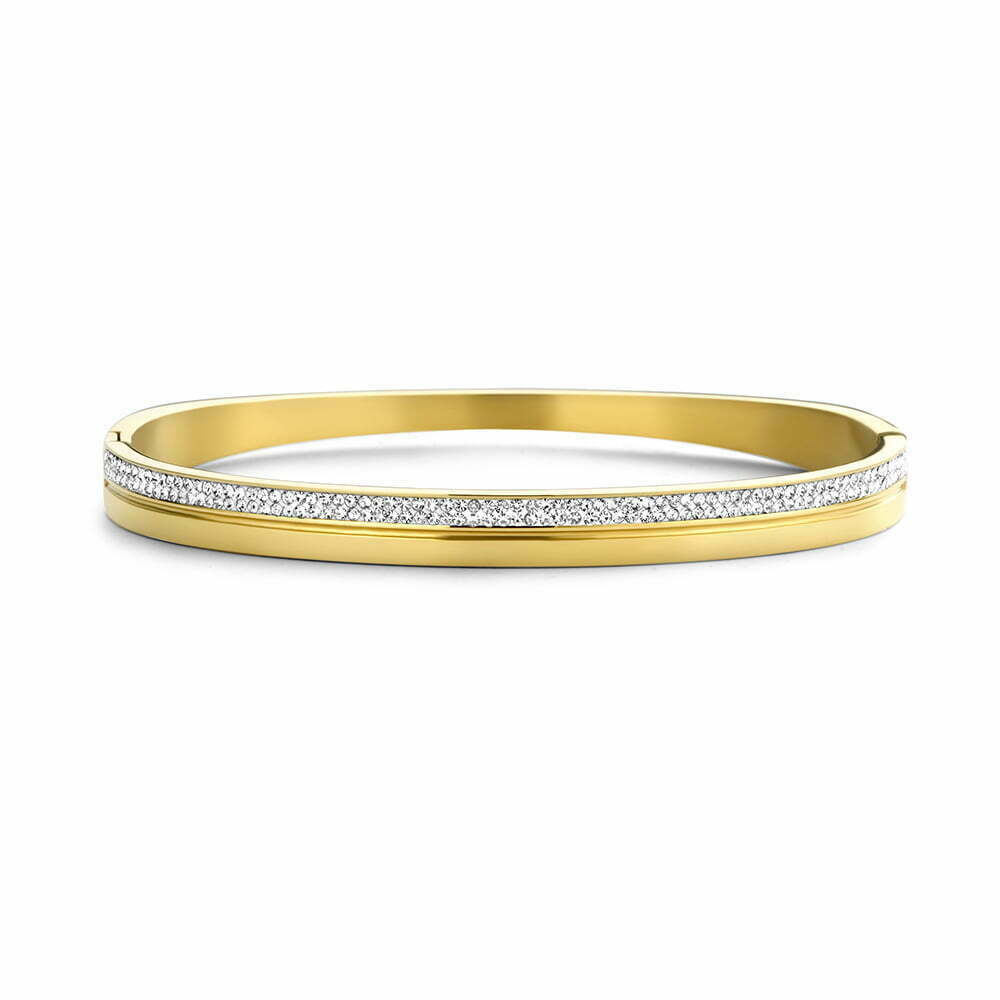 CO88 liniear White Stones Closed Bangle- Yellow