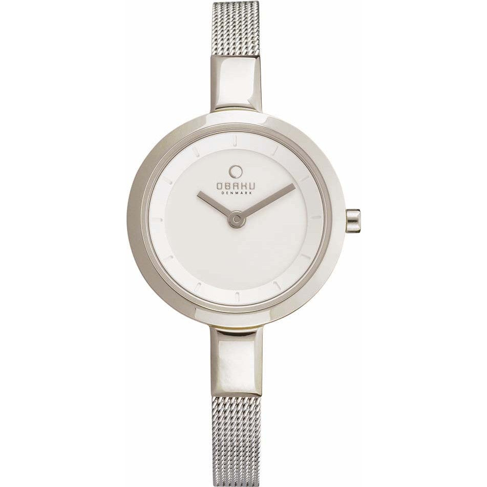 Obaku Ladies White Skinny Silver Tone Mesh Bracelet Watch - Stevens Jewellers Letterkenny Donegal