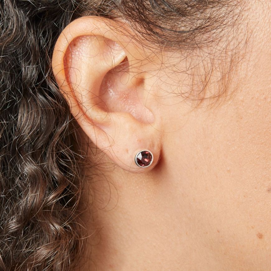 Silver Crystal Birthstone Earrings- February