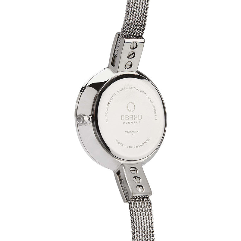 Obaku Ladies White Skinny Silver Tone Mesh Bracelet Watch - Stevens Jewellers Letterkenny Donegal