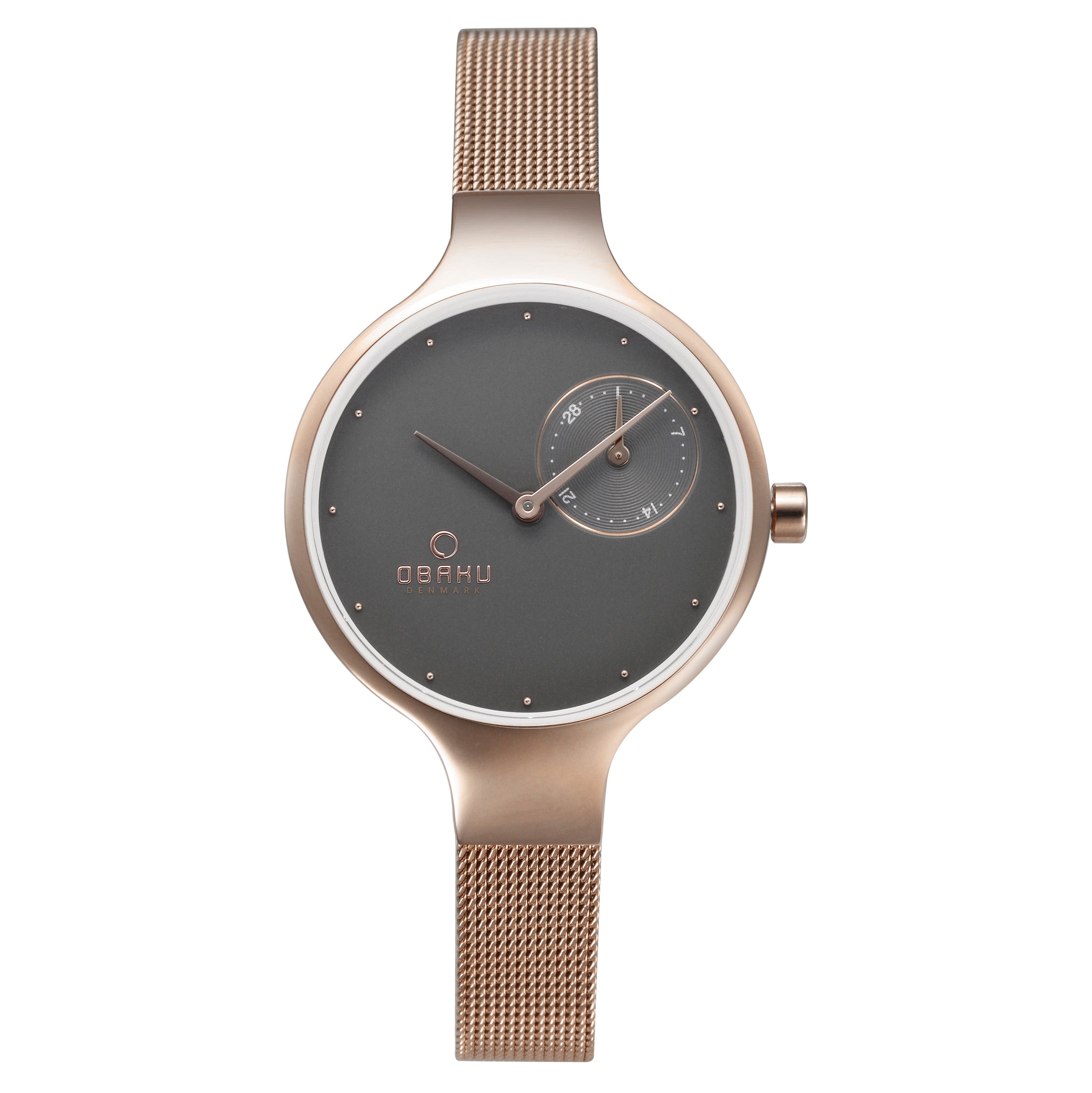 Obaku Women's Wristwatch, Rose Gold, Grey Dial & a Stainless Steel Mesh - Stevens Jewellers Letterkenny Donegal