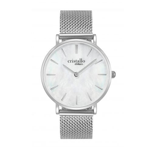 Cristallo - Silver mesh strap MOP 33mm